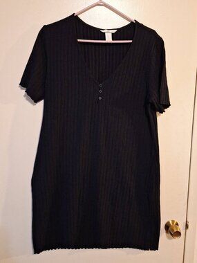 H&M Black Ribbed T-Shirt Dress – Size XL – Casual Short Sleeve Dress